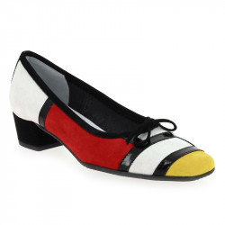 Trotteur escarpin en cuir “HONDRIANE TALON 3 cm” de Reqins. Multicolore Blanc/Jaune/Rouge/Bleu