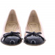 Bari Ballerines de ARA 43721 Cuir vernis beige/Chanel bout vernis noir, talon cubain, noeud décolleté