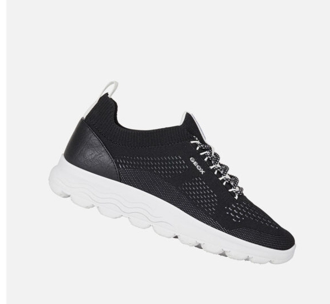 Basket basse a lacet pour femme souple SPHERICA tissus Noir blanc de GEOX