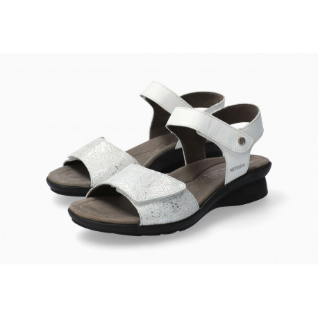 Sandales nu pieds confortable compensés PATTIE de MEPHISTO Cuir Blanc/Argent