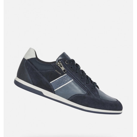 Baskets ou sneakers pour homme de GEOX confortable design en cuir/nubuck Bleu Marine avec lacet +zip RENAN