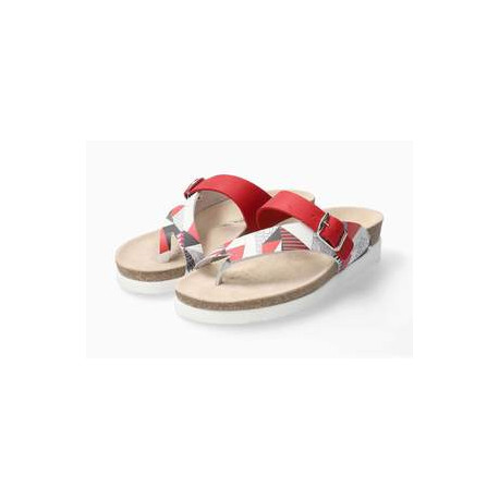 Mule MEPHISTO HELEN MIX Sandales Cuir Rouge/Blanc confortable pour femme  Soft/Air et Air/Relax Entredoigt