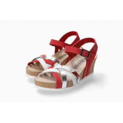 Sandales compensées LANNY Cuir nubuck Rouge/Blanc/Métal MEPHISTO fantaisie, tricolore, scratch,  Soft-Air
