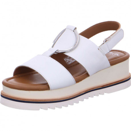 Sandales DURBAN Cuir blanc à plateforme, larges brides, décoration bijoux  12-14744-06 COMFY FIT