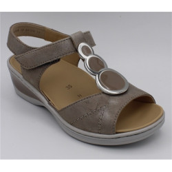 Sandale compensée ARA Tendance Cuir Caruso Taupe irisé  12-39055-10 semelle amovible