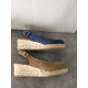 Espadrille compensée 45 cm "cousu main" en nubuck, 821 Bleu Jean AZUL Maison de l’espadrille