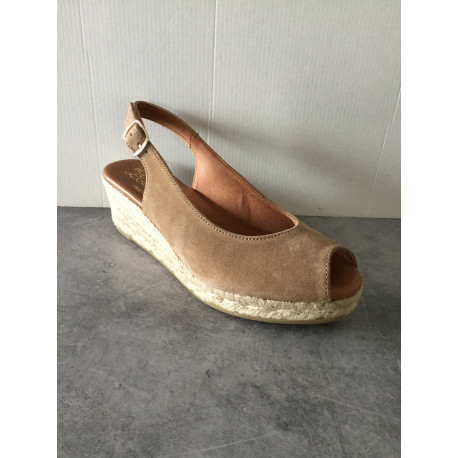 Espadrille compensée 45 cm "cousu main" en nubuck, 821 Poudre CUERO Maison de l’espadrille