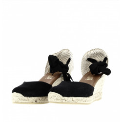 Espadrille compensée Talon Bigatane 4,5 cm 807  Maison de l’espadrille nubuck NOIR bride réglable