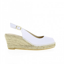 Sandale bout ouvert bride arrière 950-2 Maison de L’Espadrille compensé corde cuir Blanc