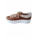 Sport femme chic DLSPORT 5018  semelle plateau blanche, lacet, Cuir Vitello Gold Cognac/reptile signature DLSPORT Doré