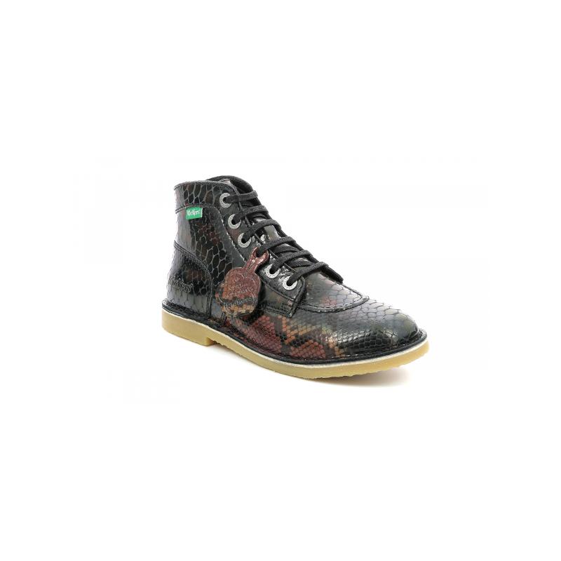 KICK COL de KICKERS bottillon lacet plat cuir nubuck marine