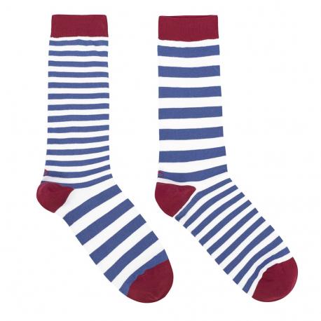 Chaussettes hautes fantaisies Rayures Horizontales LOLO CAROLO femme/homme Bleu/Blanc/Rouge