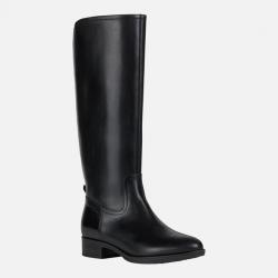 BOTTES  femme FELICITY Noir lacage au mollet cuir noir D04G1A GEOX Plate + zip