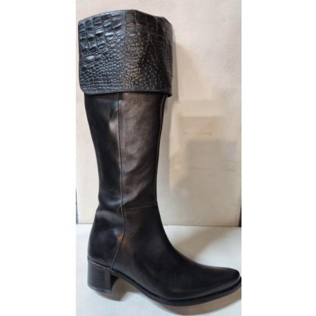 Botte femme JB MARTIN Veau Bolero Cuir Noir/Noir Revers Veau Croco BANKS  talon de 4.5cm