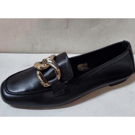 Mocassin Mors Cha ne Femme HASTER REQINS Cuir NOIR Semelle plate