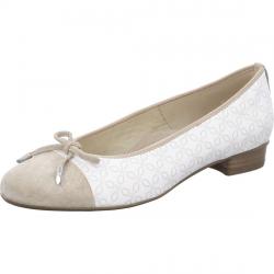 Bari Ballerines de ARA 43721 Cuir  beige/bout blanc façon écaille talon cubain, noeud décolleté