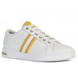 basket en cuir blanc Bande Jaune/Doré D921BA ou D JAYSEN A à lacet style stan smith