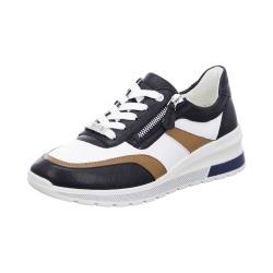 Baskets 18414-05 ARA NEAPEL Cuir Marine/Blanc/Gold Baskets chics et modernes avec talon compensé double zip