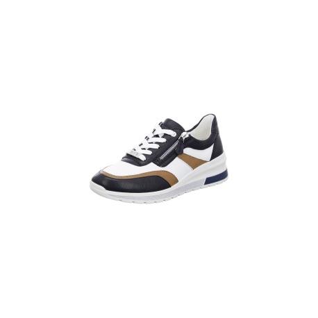 Baskets 18414-05 ARA NEAPEL Cuir Marine/Blanc/Gold Baskets chics et modernes avec talon compensé double zip