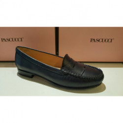 Mocassin de PASCUCCI 3235 en cuir nappa souple, plat tout en cuir marine