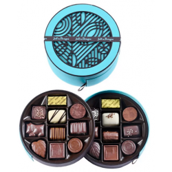 Boite ronde bleu de 250g chocolats fourrés