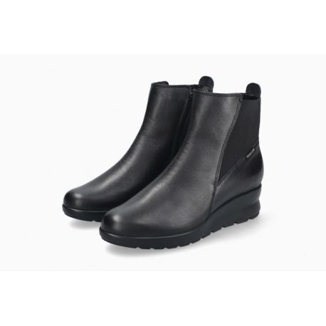 Bottines MEPHISTO PIERINA | Femme Bottines Noir Cuir Lisse compensée à enfiler avec zip