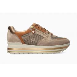 Baskets MEPHISTO PANTHEA Femme Sneaker Taupe/Beige/Gold Cuir Velours lacet + zip