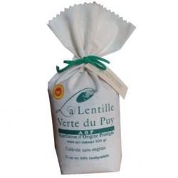 Lentilles vertes du Puy en sac tissu 500 grs