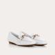 MOCASSINS HOREL CUIR BLANC ou NOIR plat, souple REQINS Mors fantaisie chaîne