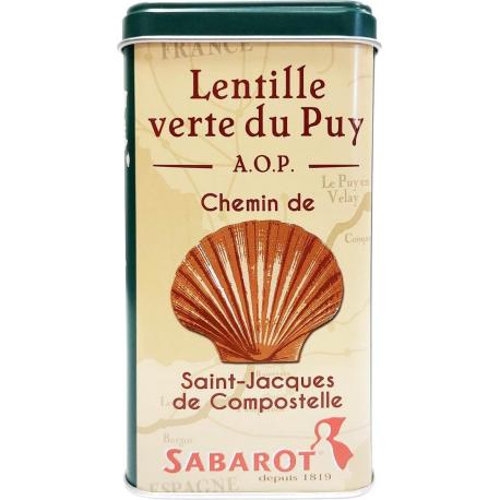 Lentilles vertes du Puy en boite métallique Sabarot 500 grs