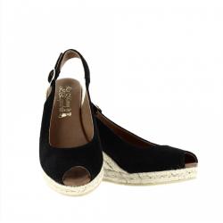 Sandale bout ouvert bride arrière 806-2 Maison de L’Espadrille compense corde nubuck Noir