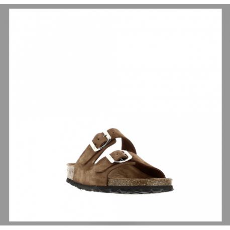 Mule ou claquette avec 2 boucles 3524-8 Maison de l’espadrille  CUERO TAUPE plate, femme, mode