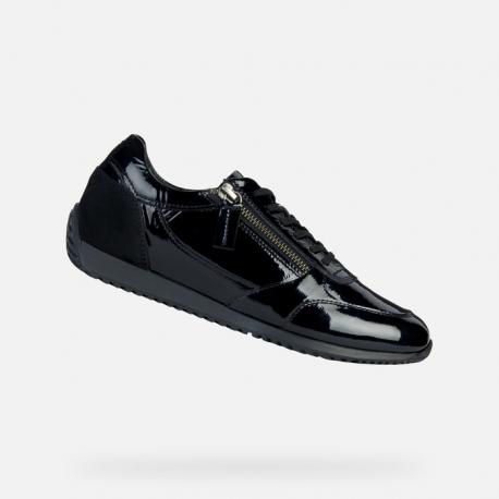 Baskets sport ville chic Cuir Vernis Noir lacet + zip D36NOA GEOX décontractée respirante