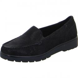 Mocassin femme confortable DALLAS 14803-01 Cuir Punti Noir compensé cuir imprimé point