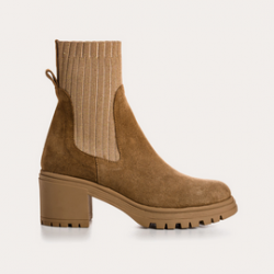 BOOTS DITA CUIR GRAINE CAMEL talon 7cm  REQINS à enfiler