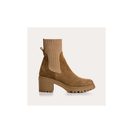 BOOTS DITA CUIR GRAINE CAMEL talon 7cm  REQINS à enfiler