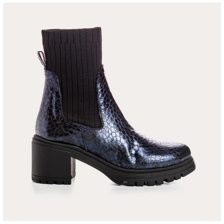 BOOTS DITA CUIR ecaille bleu nuit talon 7cm  REQINS à enfiler