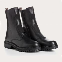 BOOTS DUSKY CUIR GRAINE NOIR semelle plate zip doublé cuir