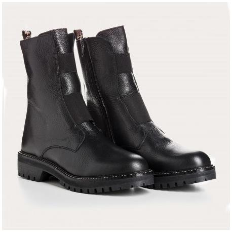 BOOTS DUSKY CUIR GRAINE NOIR semelle plate zip doublé cuir