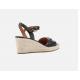 Sandale femme compensée Corde PANAREA GEOX - D45UYC cuir noir motif doré sur l’avant du pied