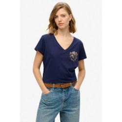 SUPERDRY T-shirt décontracté à col V et motif métallisé Suika