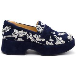 Mocassin SOFTWAVES semelle bloc  9.07.07 shoes Ink/Sand motif fantaisie feuille bicolore marine/Blanc