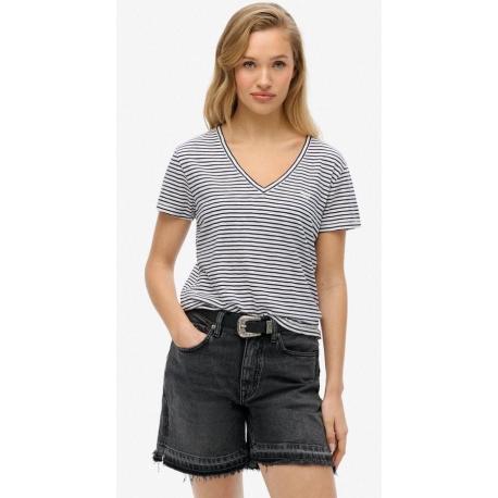 SUPERDRY T-shirt flammé à logo brodé et col V
