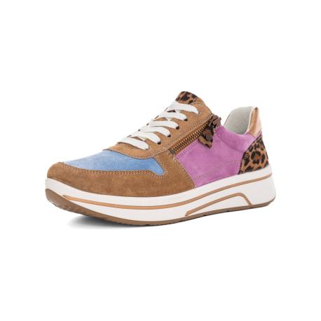 Baskets SAPPORO Velours Leo Glossy Azzuro ARA SHOES 27540-06 lacet + zip