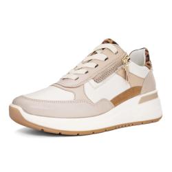 Baskets GARDA Cuir Crème Sand Beige Leopard ARA SHOES 57702-16 lacet + zip talon compensé