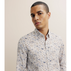 Chemise à fleurs 100% coton beige IZAC