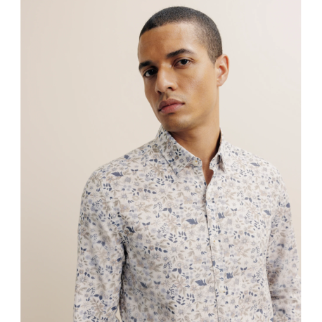 Chemise à fleurs 100% coton beige IZAC