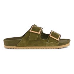 Mules claquettes HC.BIO56 en Daim monochrome TAN Cognac avec 2 boucles de côté COLORS OF CALIFORNIA Femme