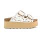 Mules 2 boucles HC.BES41 BLANC Toile frangée clous, boucles assortis, semelle plate-forme  COLORS OF CALIFORNIA Femme