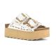 Mules 2 boucles HC.BES41 BLANC Toile frangée clous, boucles assortis, semelle plate-forme  COLORS OF CALIFORNIA Femme